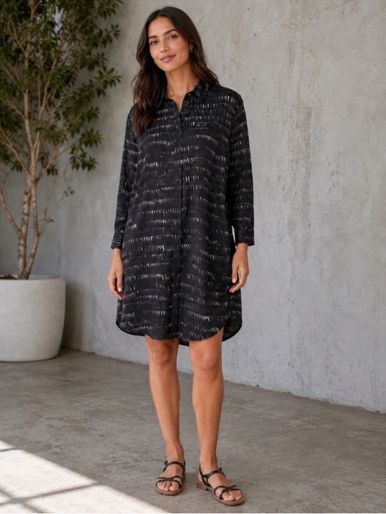 Eileen Fisher Dresses & Skirts - Eileen Fisher Silk Organic Cotton Black Printed Shirt Dress Large
